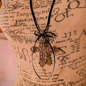 Oversized Gold Cross Gothic Y2K Black Cord DIY Necklace